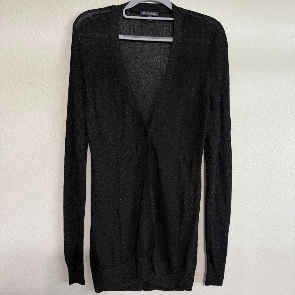 Brooks Brothers Cardigan Women's Small Black Knit V-Neck Gold Fleck Sweater